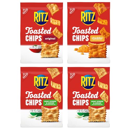 RITZ Toasted Chips Variety Pack,Cheddar, Sour Cream and Onion, and Original Crackers, Party Snacks, Bulk Snacks, 4 Bags