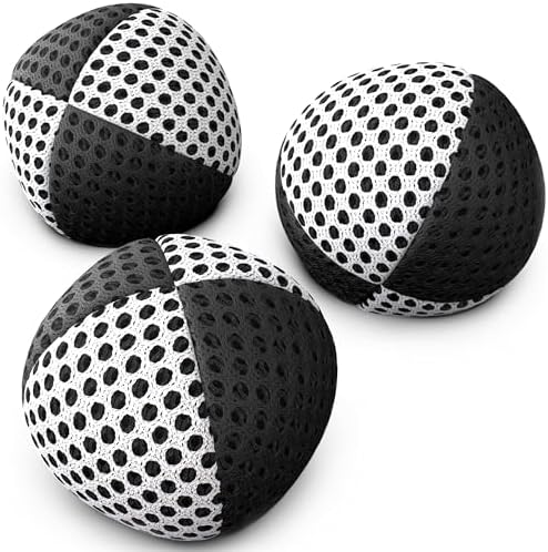 Juggling Balls for Beginners and Professionals Set of 3, Juggling Bean Bags 14 Colors Available, 2 Layers of Net and Carry Case, Original Xballs Juggling Balls (Black - White, 4.2 oz)