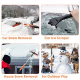 AstroAI 47.2" Ice Scraper and Extendable Snow Brush for Car Windshield with Foam Grip and 360° Pivoting Brush Head for Christmas Car Auto Truck SUV(Orange)