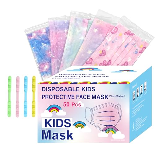 Kids Disposable Face Masks 100Pcs,3 Ply Kids Masks Disposable Breathable Colorful Cute Face Masks for Children, Girls & Boys