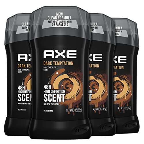 AXE Deodorant Stick for Men For Long Lasting Odor Protection, Dark Temptation Smooth Dark Chocolate Scent Men's Deo, Formulated Without Aluminum 3oz 4 Count