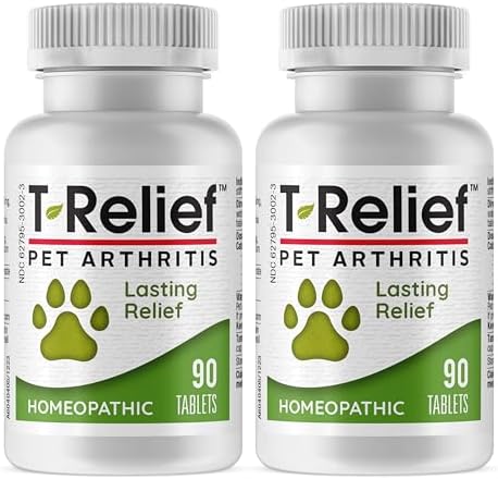 MediNatura T-Relief Pet Arthritis Relief Arnica +12 Powerful Natural Homeopathic Medicines Help Ease Hip & Joint Pain Soreness & Stiffness for Dog & Cat - 90 Tablets (2 Pack)