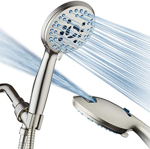 Hotel Spa AquaCare High Pressure 8-mode Handheld Shower Head, Anti-clog Nozzles, Built-in Power Wash to Clean Tub, Tile & Pets, Extra Long 6 ft. Stainless Steel Hose, Wall & Overhead Brackets
