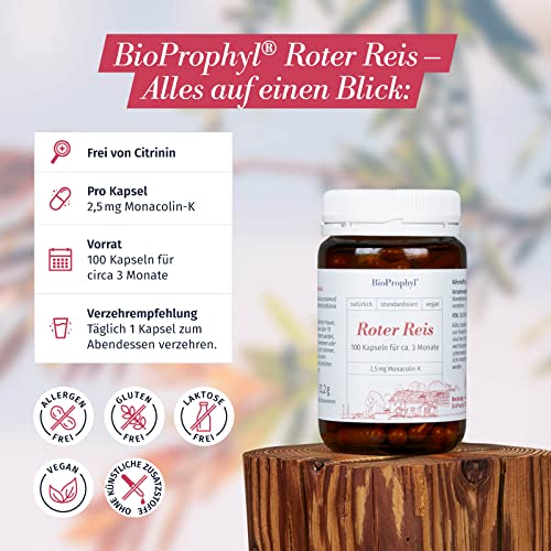 BioProphyl® Red Rice 2.5 mg Monacolin-K from Monascus Purpureus - Free from Citrinine - 100 Vegetable Capsules for 3 Months