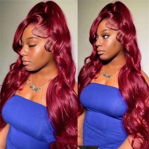 Burgundy Wig Human Hair 26 Inch 99j Burgundy Lace Front Wigs Human Hair 13x4 HD Body Wave Lace Front Wigs Human Hair Pre Plucked 180 Density Red Wigs for Women Glueless Frontal Wigs Human Hair