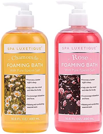 Bubble Bath, Spa Luxetique Foaming Bath for Women with Pure Epsom Salt, Bath Sets Rose and Chamomile Scent, Christmas Gifts, Moisturizing and Relaxing Spa Gifts for Mom, 33.2 Oz (2 Pack)