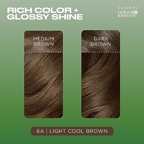 Clairol Natural Instincts Demi-Permanent Hair Dye, 6A Light Cool Brown Hair Color, Pack of 3