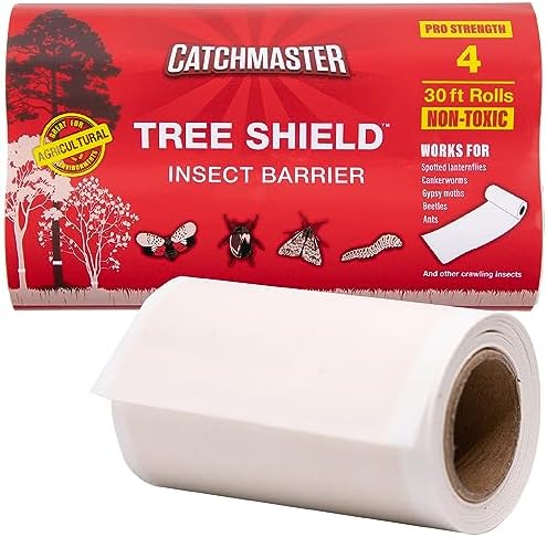 Catchmaster Tree Shield Lantern Fly & Ant Traps Insect Barrier, 4 Rolls 30ft Each, Outdoor Adhesive Crawling Insect Trap, Glue Traps to Protect Trees, Fruit & Plants, Pest Control Lawn & Garden