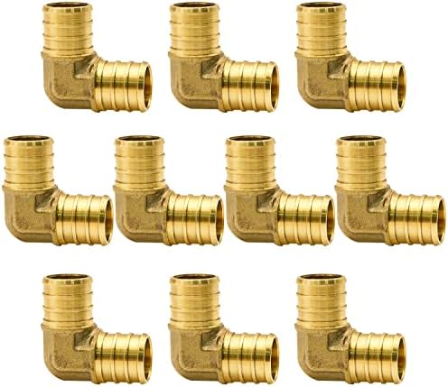 10 Pack 3/4" PEX Fittings, PEX Elbow Fittings, Brass PEX Fittings for PEX Tubing Pipe (3/4" Elbow, 10)
