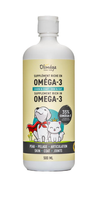 Oliméga Farm, Camelina Oil for Dogs and Cats, 8.5 fl oz., Rich in Omega-3, Vitamin E. Pure & Cold Pressed - Natural Support for Your Dog's and Cat's Health. Joints, Coat and Skin. Made in Canada.