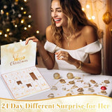 Jewerly Advent Calendar 2023 Adults Women,24 Day Countdown to Christmas Calendar with Gold Necklace Rings Earrings Bracelet Xmas Surprise Gift for Girlfriend Wife Daughter Mom