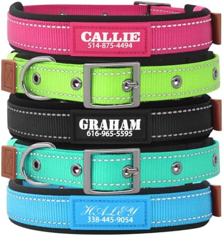 Personalized Dog Collar with UV-Printed Name and Phone Number Custom Adjustable Reflective Nylon Collar for Large Dogs (Metal Buckle)