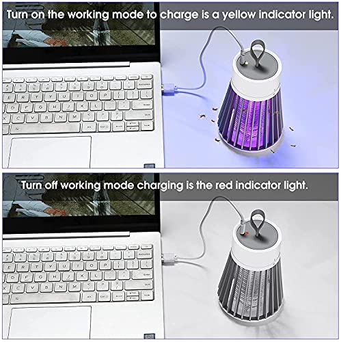 ELLASSAY Electric Bug Zapper for Indoor & Outdoor - Rechargeable Mosquito and Fly Killer Portable USB LED Purple Light Trap Have Security Grid Home, Bedroom, Backyard Camping Using, Grey