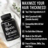 Biotin + Soluble Keratin - 10000mcg Biotin with Clinically Tested Cynatine Keratin. 2-in-1 Hair Growth, Thickening Vitamins Complex. Capsules Supplement for Women, Men with Thinning Hair and Hair Loss