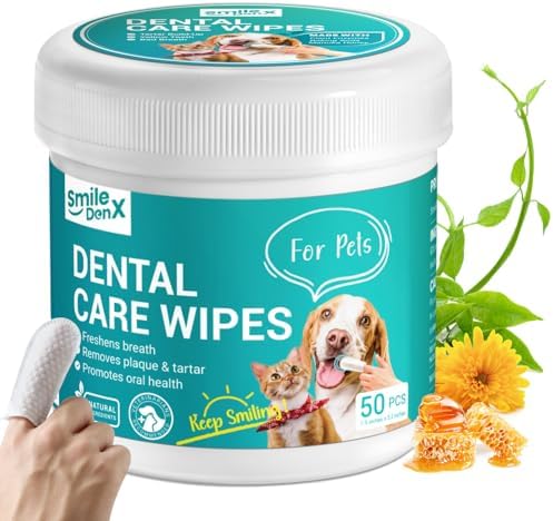 Dog Dental Care Wipes - Cat & Dog Teeth Cleaning Finger Wipes - Dog Tooth Brushing Kit Dental Wipes - Reduces Plaque & Freshens Breath, Honey Scent