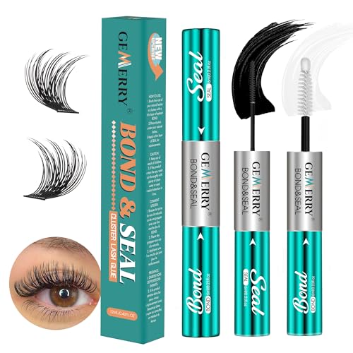 GEMERRY Lash Bond and Seal Waterproof Sensitive Eyes-Friendly Lash Cluster Glue New Upgraded Formula 12 ml Bond and Seal Lash Glue Strong Hold Eyelash Glue for Self Use at Home