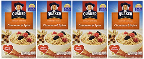 Quaker Instant Oatmeal Cinnamon & Spice, 8-Count Boxes (Pack of 4)