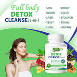 Lean Detox Cleanse, 11-in-1 Vegan Full Body Cleaner, Super Colon Cleanse Gut Health Support with Psyllium Husk Powder Aloe Ginger Root Fiber Supplement, 30 Day Toxin Off Aid Pills for Men Women 60 Cap