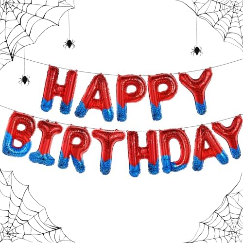 Spider Theme Happy Birthday Banner Party Decorations Balloons Letters Signs Superhero Party Supplies for Boy