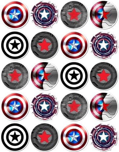 Stickers 20 Pcs Per Pack Captain Aesthetic America Colorful Shield Vinyl Logo Laptop Waterproof Skateboard Bike Bumper Car Guitar Water Bottle Luggage, White, 2.1 x 2.1 inch