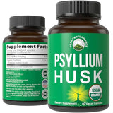 USDA Organic Psyllium Husk Vegan Capsules Made with Organic Psyllium Husk Seed. Fiber Supplement for Gut. Digestive Prebiotics. Pills for Digestion, Roughage Without Bloating. Tablets