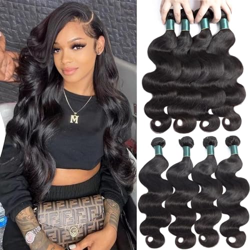Human Hair Bundles 18 20 22 24 Inch Body Wave Bundles Human Hair 12A 100% Unprocessed Brazilian Virgin Hair Weave 4 Bundles Human Hair Natural Black Color (Body Wave 4Pcs, 18 20 22 24)