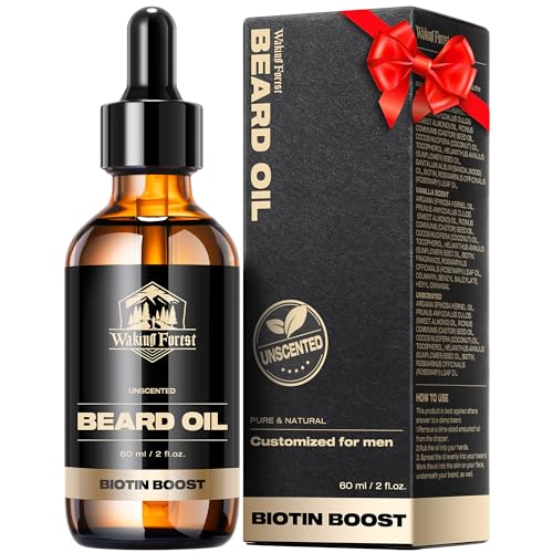 Waking Forest Beard Oil - Biotin Beard Growth Oil Thicker Beard with Vitamin E, Rosemary, Castor Beard Oil for Men Growth, Softens & Strengthens Beard Serum (Unscented, 2oz)