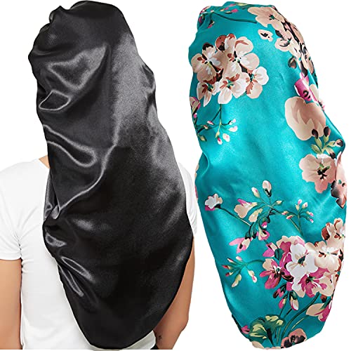 2 Pcs Silk Bonnet for Women Satin, Soft Elastic Band Silky Sleeping Cap Big Bonnets for Braids
