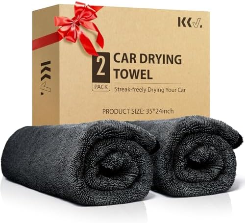 KKV 2-Pack Microfiber Towels for Cars (35"x 24") Extra Large Ultra Absorbent Car Drying Towel for Cars and Trucks, Without Streaks, Scratches, or Water Spots