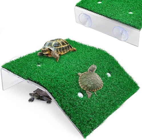 Keedolla Lawn Turtle Basking Platform Tortoise Resting Terrace, Simulation Grass Turtle Ramp Tortoise Climbing Ladder for Aquarium, Fish and Turtle Tank - Large