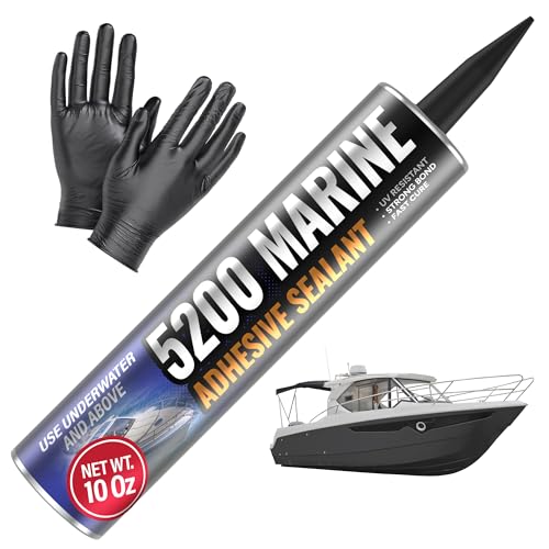 5200 Marine Sealant - Fast-Cure, High-Bond, UV-Resistant Underwater Marine Adhesive Sealant for Boats, Hulls, Decks, and RVs - with Gloves, Nozzle, White 10 oz
