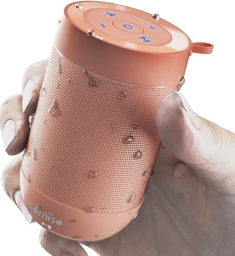 comiso Portable Bluetooth Speaker,Waterproof Speaker IP65,5.3 Bluetooth,360 HD Sound,TWS Stereo Pairing,Built in Mic, Support TF Card,Ideal Gift for Men/Women/Teens -Pink