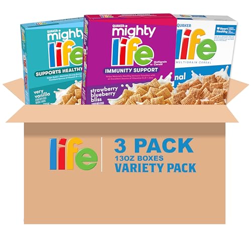 Quaker Mighty Life Multigrain Breakfast Cereal, 3 Flavor Variety Pack (3 Pack)