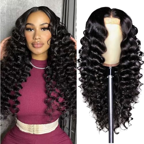 PYY Deep Wave Lace Front Wigs Human Hair 200 Density Deep Wave Wig 13x4 HD Lace Frontal Wigs for Women Glueless Wigs Pre Plucked with Baby Hair 26 Inch
