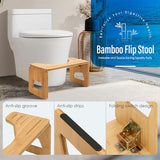 Toilet Stool Squat Adult and Kids - 8 Inches Foldable Poop Stool for Bathroom Bamboo Flip Potty Stool with Anti-Slip Layer - Improve Bathroom Posture and Comfort (Natural Color)