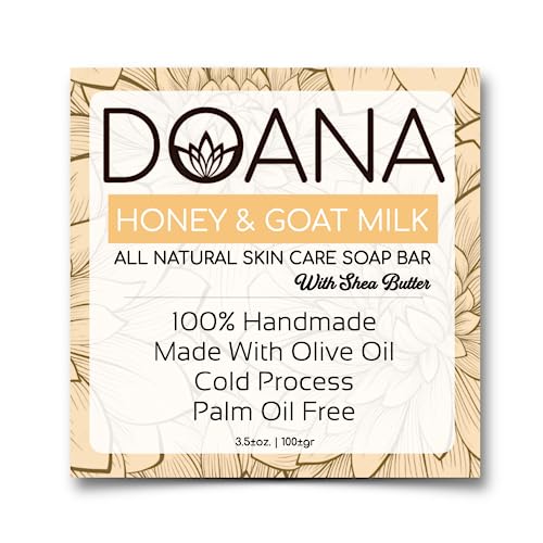 Honey and Goat Milk Soap Bar - Now with SHEA BUTTER - Vegan With Olive Oil and Coconut Oil, Palm Oil Free (Pack of 1)