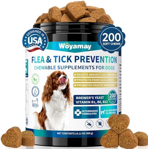 Flea and Tick Prevention for Dogs Chewables, 200 Soft Treats, Natural Dog Flea and Tick Treatment, Oral Flea Pills for Dogs Supplement, Flea and Tick Chews for Dogs Puppies, All Breeds & Sizes
