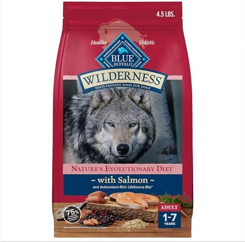 Blue Buffalo Wilderness Natural High-Protein Dry Food for Adult Dogs, Salmon Recipe, 4.5-lb. Bag