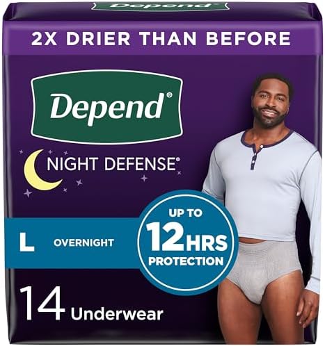 Depend Night Defense Adult Incontinence Underwear for Men, Disposable, Overnight, Large, Grey, 14 Count, Packaging May Vary