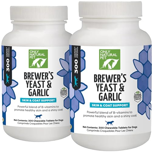 Only Natural Pet Brewer's Yeast & Garlic Chewables - All-Natural Flea & Tick Prevention for Dogs - Fortified with B Vitamins - Promotes Healthy Skin & Coat - 300 Count Tablet (2 Pack)