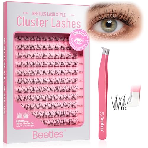 Beetles Lash Clusters 9-16mm Cluster Eyelash Extensions 140pcs Individual Lashes Natural False Eyelashes CC Curl Eyelash Clusters DIY Wispy Cluster Lashes Sincerity (CNS002, 9-16mm)