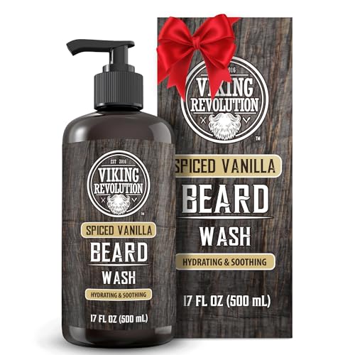 Viking Revolution Spiced Vanilla Beard Wash for Men with Argan Oil and Jojoba Oil - Beard Softener and Strengthener Beard Shampoo with Beard Oil - Beard Care to avoid Beard Dandruff and Itch (17 oz)