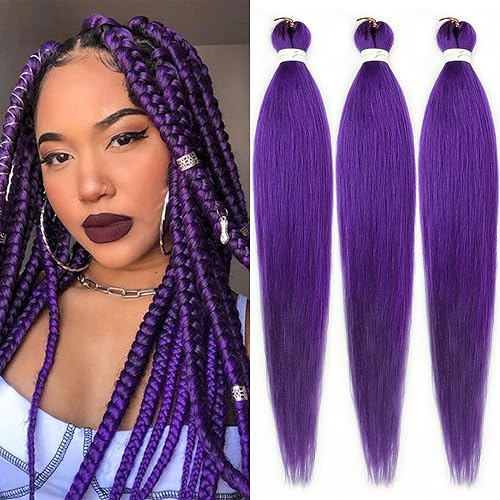 Purple Braiding Hair Pre stretched 30 Inch 3 Packs Pre-stretched Braiding Hair EZ Braid Yaki Texture Synthetic Hair Extensions for Crochet Box Braids