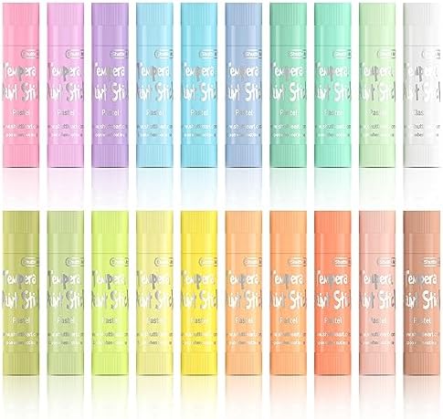 Shuttle Art Tempera Paint Sticks, 20 Pastel Colors, Solid Tempera Paint for Kids, Super Quick Drying, Works Great on Paper Wood Glass Ceramic Canvas