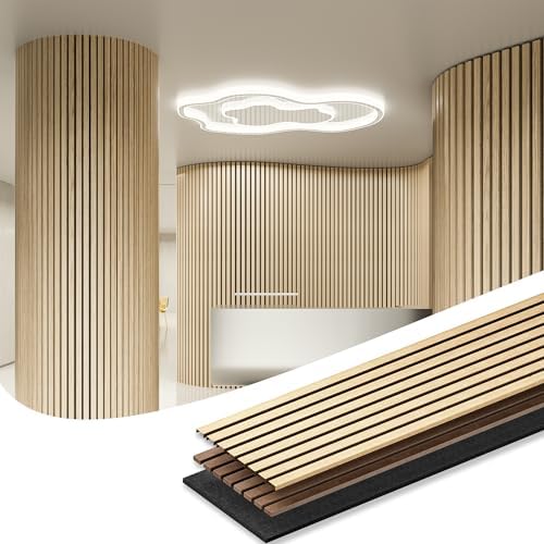 93.7"x12.6" Wood Slat Wall Panel with Felt Backing, 2 Pack Fluted Sound Absorbing Wood Panel for Stylish Decor and Noise Reduction, Oak