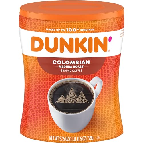 Dunkin' Colombian Medium Roast Ground Coffee, 27.5 Ounce (Pack of 4)
