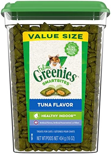 Greenies Feline Smartbites Healthy Indoor Natural Treats for Cats, Tuna Flavor, 16 oz. Tub