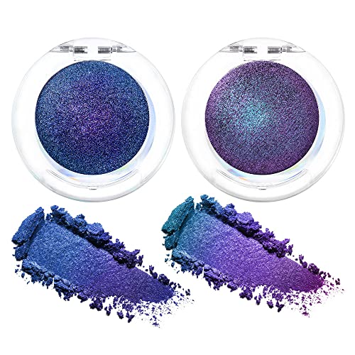 evpct 2Pcs Dark Royal blue Blue purple Duochrome MultiChrome Chameleon Rainbow Chrome Shimmer Eyeshadow Palette Set Loose High Pigment Metallic Holographic Eyeshadow Makeup Pallet, 2g, (02&04)