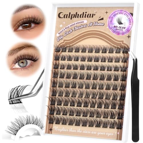 Calphdiar Self Adhesive Eyelashes Reusable Self Adhesive Lash Clusters Kit Natural Self Adhesive Lashes No Glue Eyelash Clusters C Curl Press on Lash Clusters 10-14MM DIY Cluster Eyelash Extensions