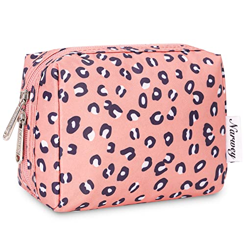 Narwey Small Makeup Bag for Purse Mini Cosmetic Bag Travel Makeup Pouch Zipper Pouch Cute Make up Bags with Compartments for Women Girls (Leopard, Small)